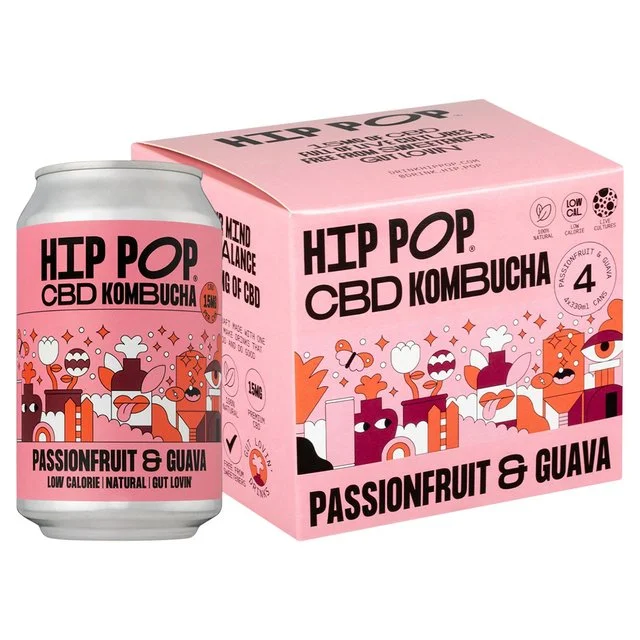 Hip Pop Passionfruit & Guava CBD Kombucha 4 x 330ml   4 x 330ml