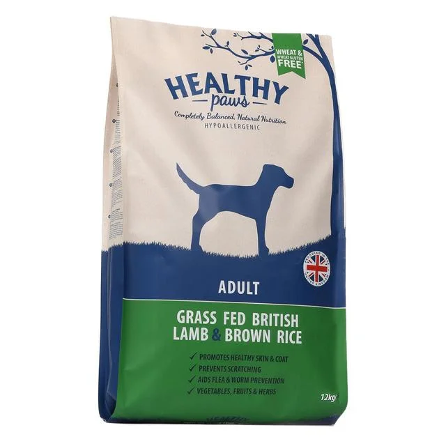 - Dog food for pregnancy and lactation					Healthy Paws Grass Fed British Lamb & Brown Rice\u00a0Adult Dog Food   12kg