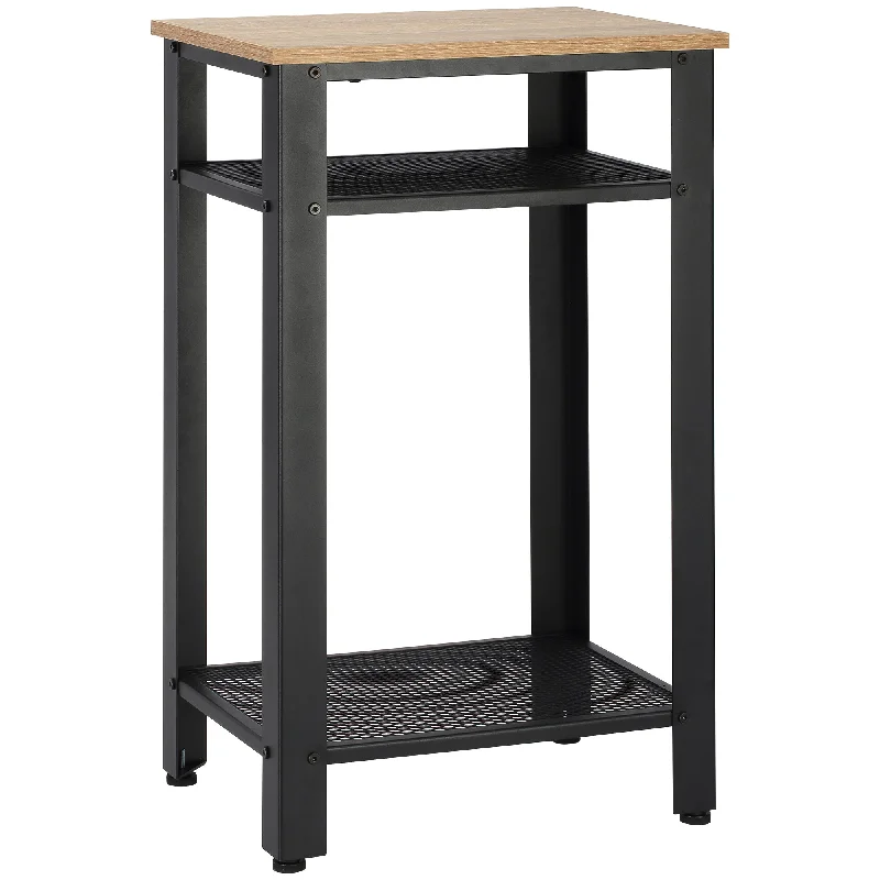 Industrial-Style Boxy Side Table 3 Layer 2 Shelves Storage Display w/ Metal Frame Stylish On-Trend Bedside End Table Nightstand