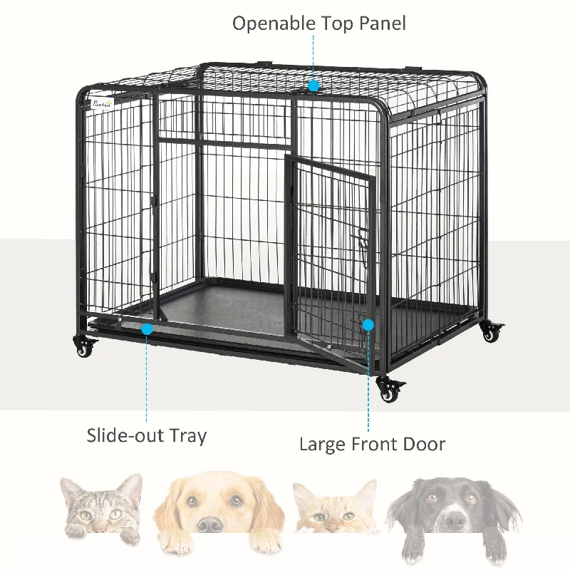 6. **Pet mattress is waterproof and washable**3. **Dog shoes are anti-slip and wear-resistant**PawHut Metal Dog Cage Kennel Locking Door & Wheels Removable Tray Openable Top For Large Pets 109.5 x 71 x 78 cm