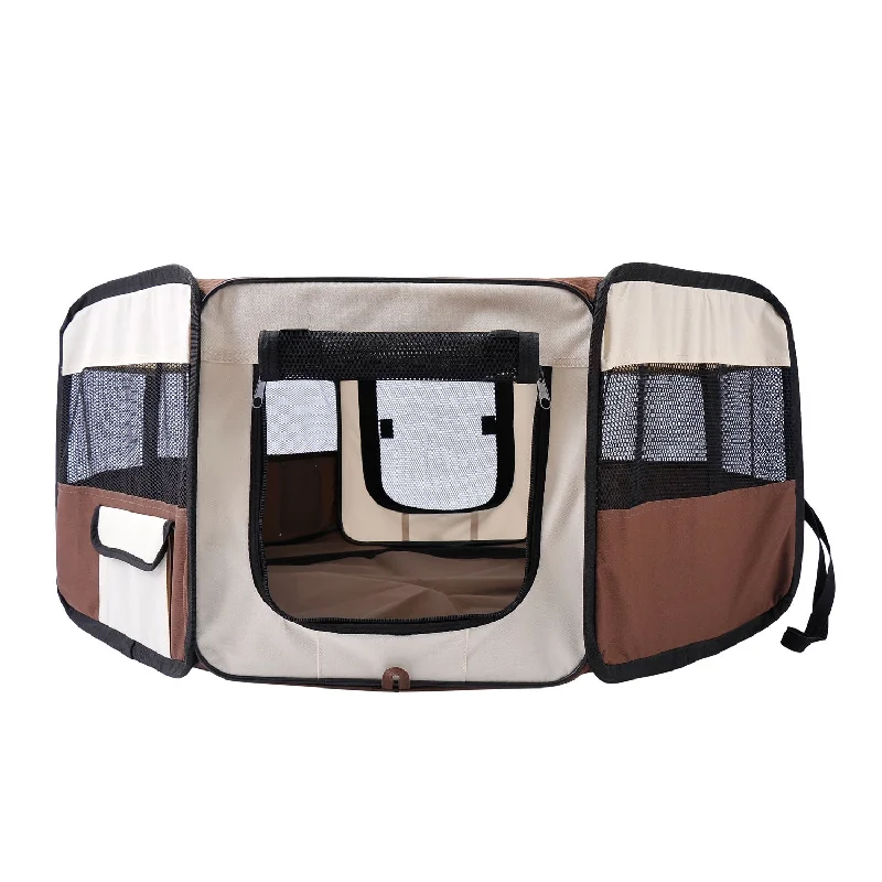 10. **Pet water dispenser is silent**10. **Dog bathing brush massage**Fabric Dog Pens Pet Puppy PlayPen Dog Crate 37cmx37cmx95cm-Brown/Cream