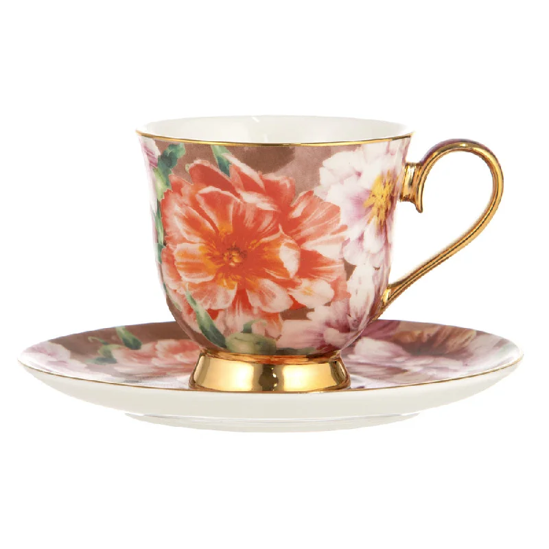 Ashdene Bold Blooms Peach Peony Cup & Saucer