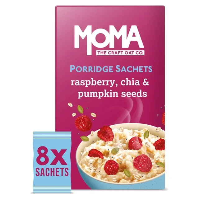 MOMA Raspberry Chia & Pumpkin Seed Jumbo Oat Porridge Sachets Vegan   8 per pack