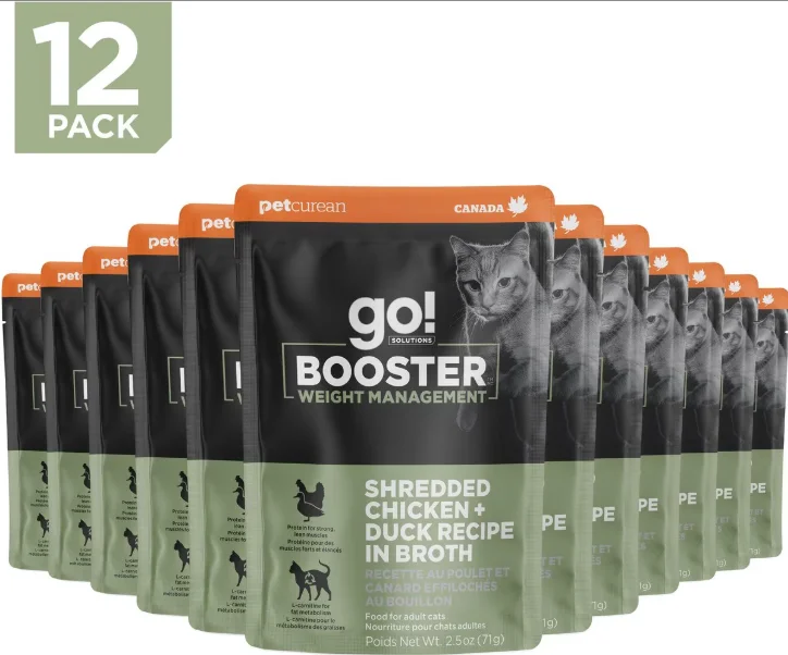 Go! Solutions Booster Weight Management Shredded Chicken + Duck In Broth For Cats