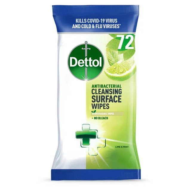 Dettol Antibacterial Biodegradable Lime Multi Surface Cleansing Wipes   72 per pack