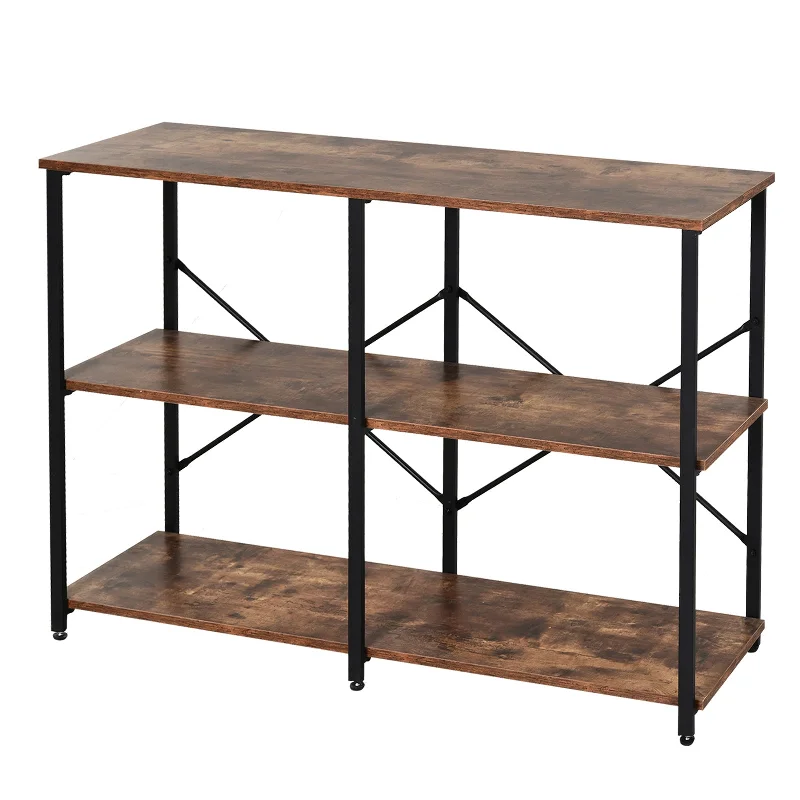 3-Tier Industrial Style Shelf Metal Frame Smooth Shelves Adjustable Feet Home Office Display Storage Unit Sleek 76x120cm Brown